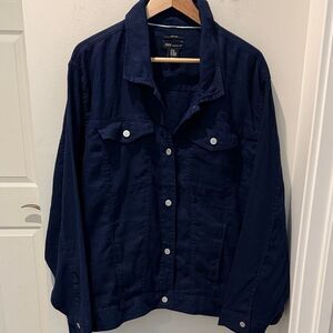 JNY Jones New York Navy Blue Linen Jacket button closure size 3X